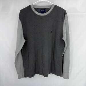 Polo Ralph Lauren Men L Waffle Knit Shirt Long Sleeve Crew Neck Gray Colorblock